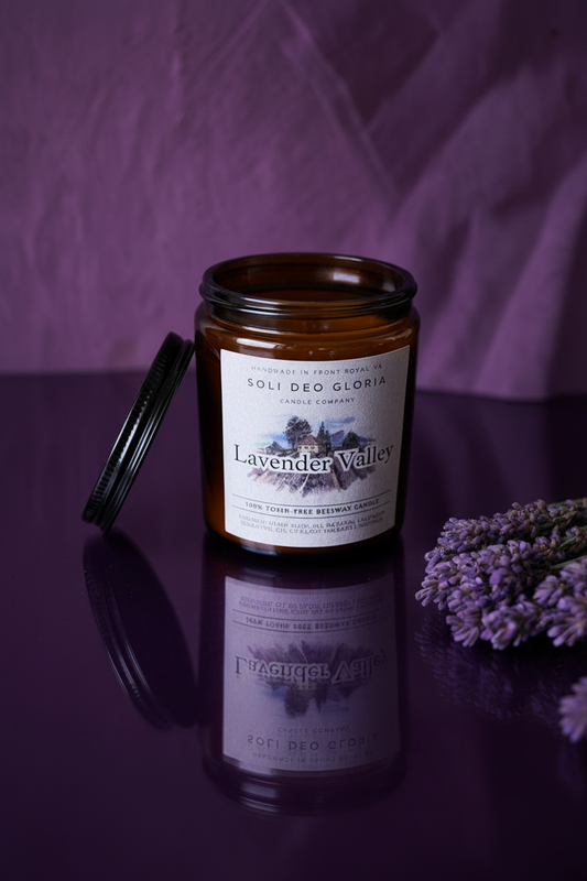 Amber jar beeswax candle ina. lavender scent.