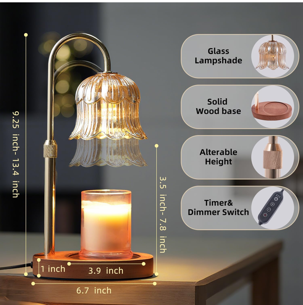 Candle Lamp Warmer with Timer, Adjustable & Dimmable with 2 Bulbs (3 style options)