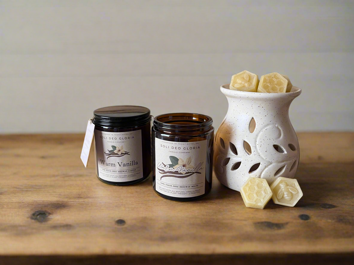Warm Vanilla Beeswax Candle | Plant Extract Infused - Soli Deo Gloria Candle Company