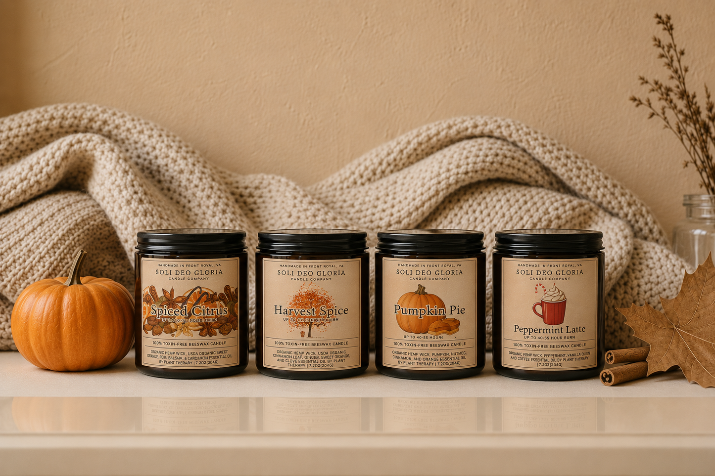 Fall Bundle | 4 Pack | Pumpkin, Spice, Citrus, Warm - Soli Deo Gloria Candle Company