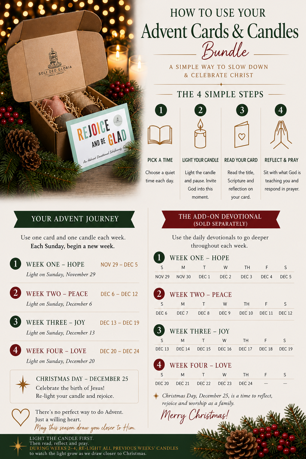 Advent Candle & Card Set | Hope, Peace, Joy & Love