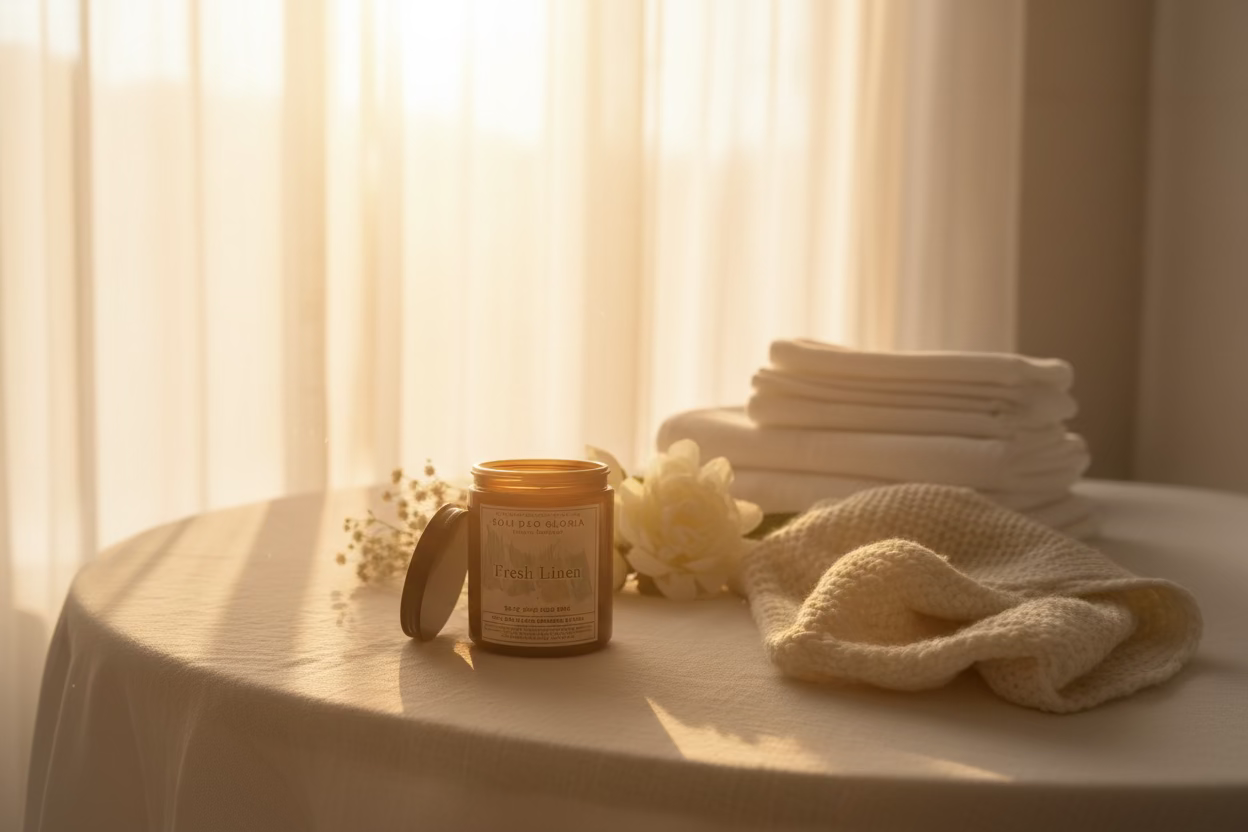 Fresh Linen Scented | Beeswax Candle, Clean, Cozy, & Relaxing Scent