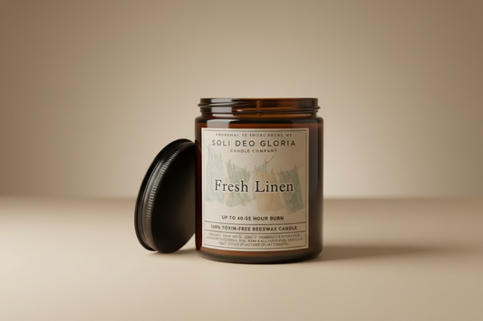 Fresh Linen Scented | Beeswax Candle, Clean, Cozy, & Relaxing Scent