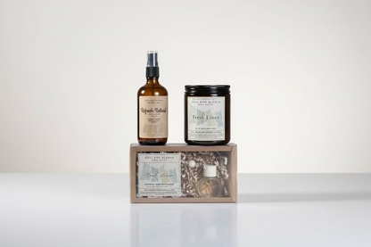 Fresh Linen Gift Bundle – Natural, Candle, Linen & Room Spray, & Car Diffuser - All 100% Toxin-Free - Mothers Day