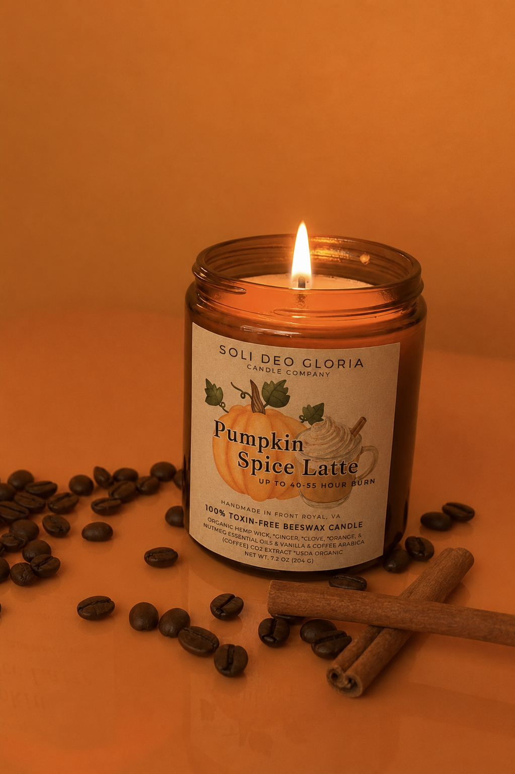 Pumpkin Spice Latte Beeswax Candle | Cozy Fall Cafe Scent  ~ Available Fall 2026 - Soli Deo Gloria Candle Company