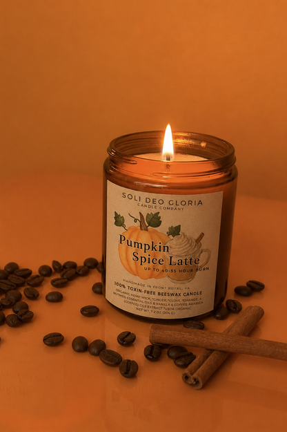 Pumpkin Spice Latte Beeswax Candle | Cozy Fall Cafe Scent  ~ Available Fall 2026 - Soli Deo Gloria Candle Company
