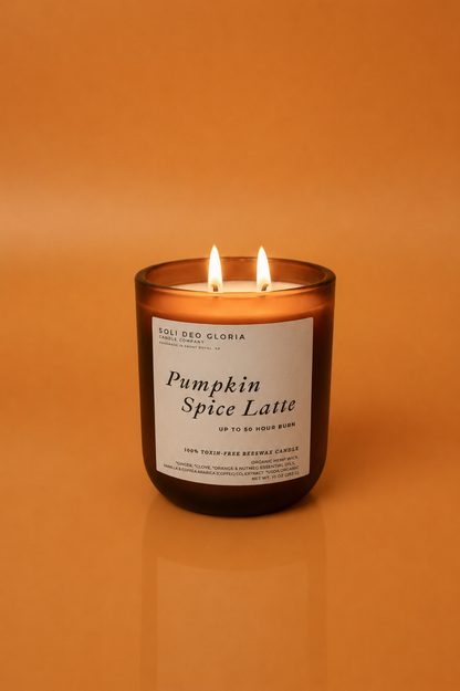 Pumpkin Spice Latte Beeswax Candle | Cozy Fall Cafe Scent  ~ Available Fall 2026 - Soli Deo Gloria Candle Company