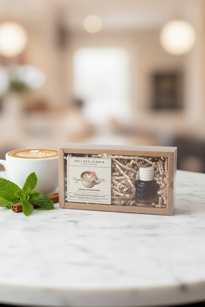 Peppermint Latte Scented | 100% Natural Car Diffuser - Soli Deo Gloria Candle Company