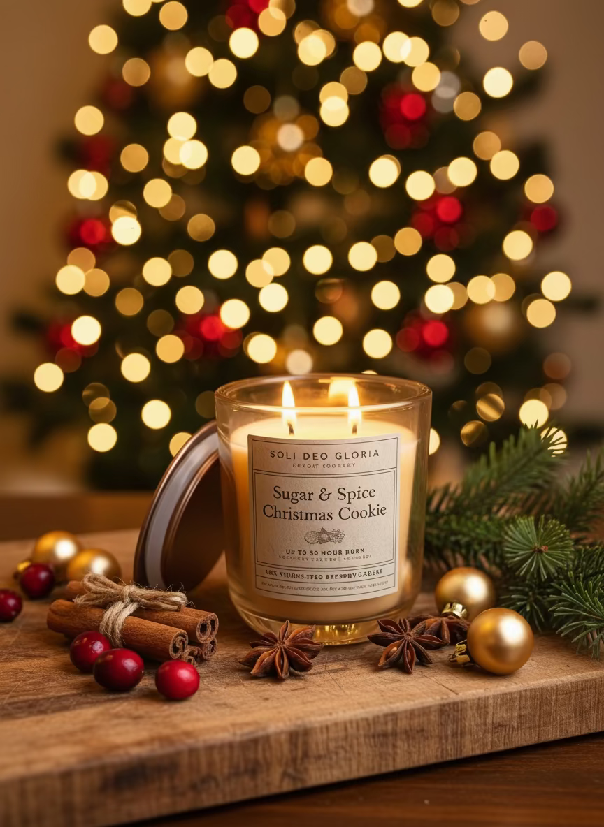 Sugar & Spice Beeswax Candle | Cozy Holiday Cookie Scent | Organic Essential Oil & Extract Infused - Soli Deo Gloria Candle Company
