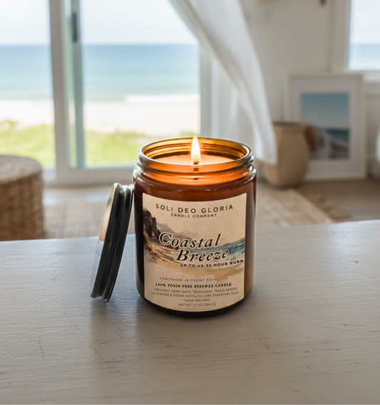 Coastal Breeze Beeswax Candle | Fresh, Bright, Organic Essential Oil Infused